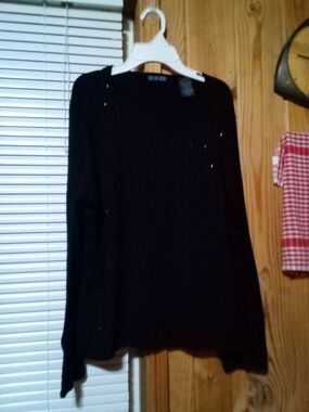 DLG L Black Embellished Ribbed Rayon Nylon Sweater